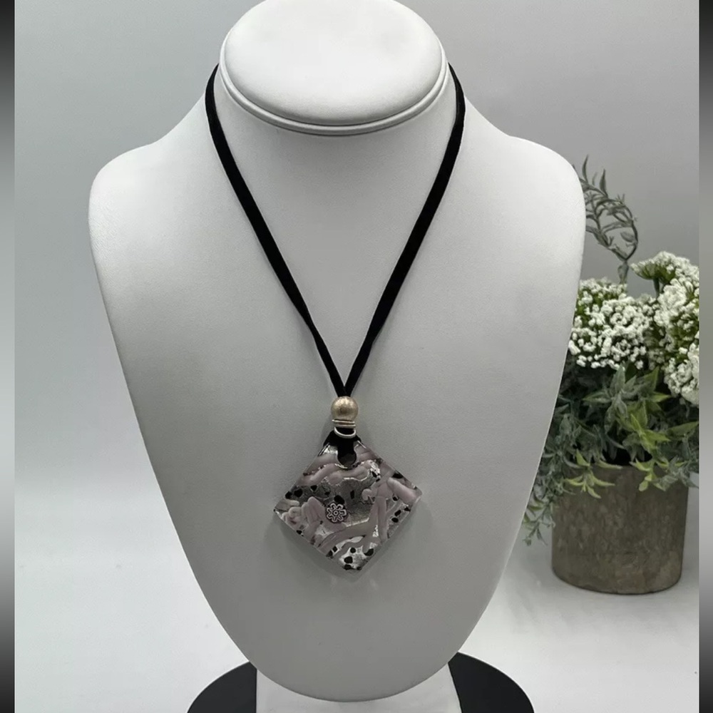 GlassOfVenice Murano Glass Venetian Reflections Necklace Purple Silver